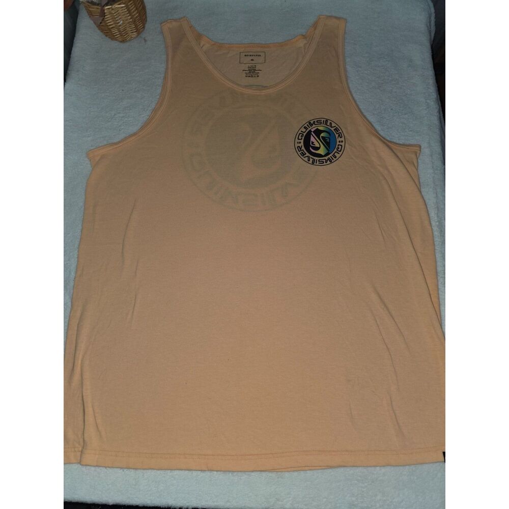 Quiksilver Men’s Large Tank Top Peach Logo Graphic 100% Cotton Surf